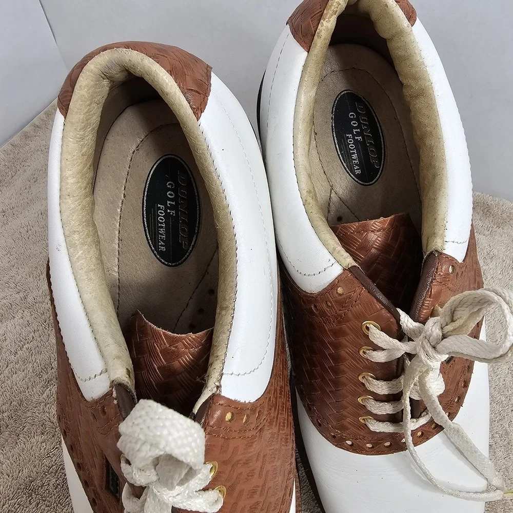 Dunlop Golf Saddle Oxford Brown White Leather Round Toe Lace Up Shoes Size 12